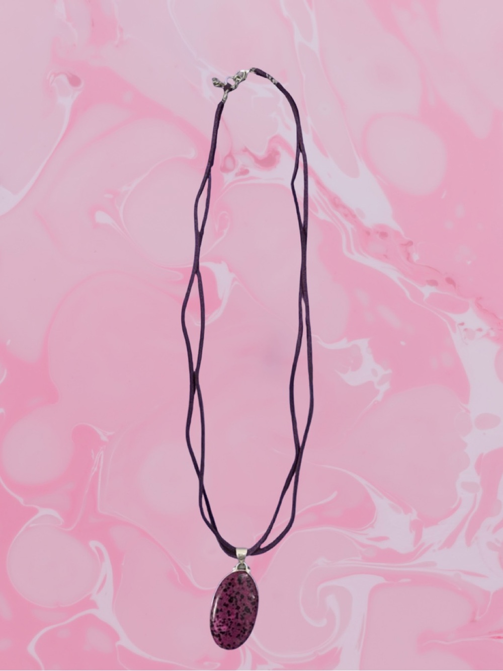 DALMATIAN JASPER Pendant Necklace with Purple Leather strap